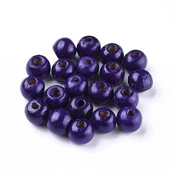 Perles en bois naturel teint, ronde, sans plomb, indigo, 12x11mm, Trou: 4mm, environ 1800 pcs/1000 g