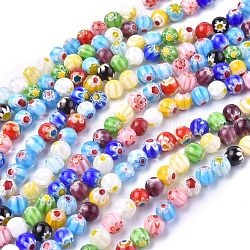 Round Handmade Millefiori Glass Beads Strands, Mixed Color, 8mm, Hole: 1mm, about 48pcs/strand, 14.5 inch