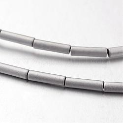 Electroplate Non-magnetic Synthetic Hematite Bead Strands, Frosted, Tube, Silver Plated, 8x2mm, Hole: 1mm, about 50pcs/strand, 15.7 inch