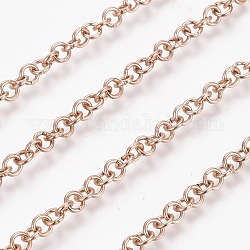 Ion Plating(IP) 304 Stainless Steel Rolo Chains, Belcher Chain, with Spool, Unwelded, Rose Gold, Links: 4x0.8mm, about 32.8 Feet(10m)/roll