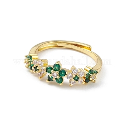 Green Cubic Zirconia Flower Adjustable Ring, Brass Jewelry for Women, Lead Free & Cadmium Free, Real 18K Gold Plated, US Size 6(16.5mm)