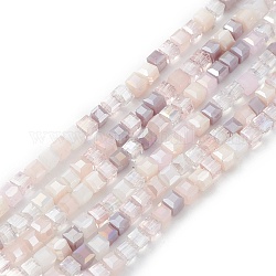 Gradient Color Electroplate Glass Bead Strands, AB Color Plated, Faceted, Cube, Misty Rose, 4x4x4mm, Hole: 1.2mm, about 94~97pcs/strand, 14.84~15.28 inch(37.7~38.8cm)