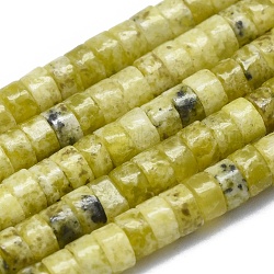 Natürlicher gelber türkisfarbener (Jaspis) Perlenstrang, Flache Runde / Scheibe, 4x2 mm, Bohrung: 0.7 mm, ca. 167 Stk. / Strang, 15.35 Zoll (39 cm)