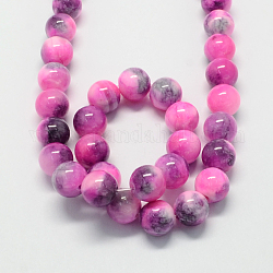Jade blanco hebras de abalorios de piedras preciosas teñidos naturales, redondo, de color rosa oscuro, 10mm, agujero: 1 mm, aproximamente 40 pcs / cadena, 15.7 pulgada