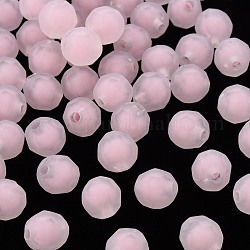 Transparent Acrylic Beads, Bead in Bead, Frosted, Faceted, Round, Pink, 9.5x9.5mm, Hole: 2mm, about 1041pcs/500g