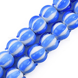 Chapelets de perles vernissées manuelles, fleur, bleu royal, 12x12~12.5x10mm, Trou: 1.2~1.6mm, Environ 45 pcs/chapelet, 16.93 pouce ~ 17.32 pouces (43~44 cm)