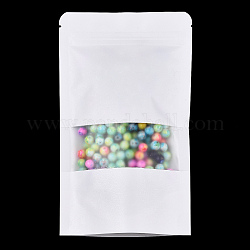 再封可能なクラフト紙袋  再封可能なバッグ  小さなクラフト紙ドイパック  窓付き  ホワイト  14.7x10cm