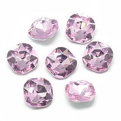 Cabochons en verre avec strass de dos avec point, facette, dos plaqué, carrée, perle rose, 12x12x5mm