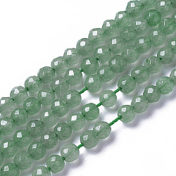 Chapelets de perles en aventurine vert naturel, facette, ronde, 2~3x2~2.5mm, Trou: 0.2mm, Environ 181~210 pcs/chapelet, 15.9~16.3 pouce (40.4~41.5 cm)