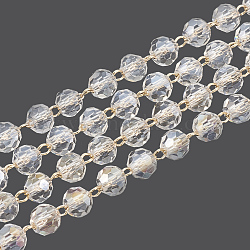 Chaînes de perles en laiton manuels, soudé, avec bobine, verre, véritable 18k plaqué or, clair ab, 4x3.5mm, environ 16.4 pied (5 m)/rouleau