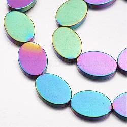 Electroplate Non-magnetic Synthetic Hematite Beads Strands, Oval, Multi-color Plated, 18x13x3mm, Hole: 1mm, about 22pcs/strand, 15.67 inch