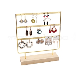 Three Layer Iron Earring Display, Jewelry Display Rack, with Wood Findings Foundation, BurlyWood, 22.6x6.9x26.9cm