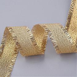 ポリエステルの擦り切れたグログランリボン  印刷  フリンジタッセル付き  ゴールド  7/8インチ（22mm）  約100ヤード/ロール（91.44メートル/ロール）