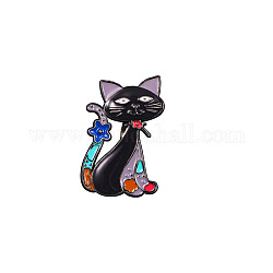 Katze mit Blumenabzeichen, Legierungs-Emaille-Stifte, Niedliche Cartoon-Brosche, Schwarz, 28x18 mm