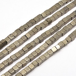 Cube Natural Pyrite Beads Strands, 4x4x4mm, Hole: 1mm, about 96pcs/strand, 15.7 inch