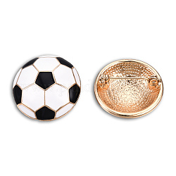 Spilla smaltata a forma di pallone da calcio, distintivo in lega placcato oro chiaro per abiti da zaino,  nichel& piombo libero, in bianco e nero, 27mm
