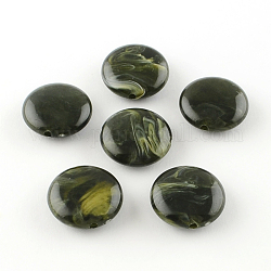 Perles acryliques rondes d'imitation pierre précieuse, vert olive foncé, 22x8.5mm, Trou: 2mm, environ 190 pcs/500 g