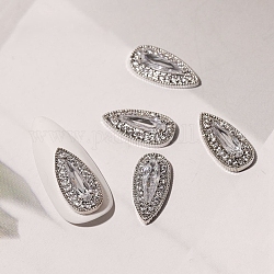 Alloy Cabochons, Nail Art Decoration Accessories, with Cubic Zirconia, Teardrop, Clear, Platinum, 14x7mm