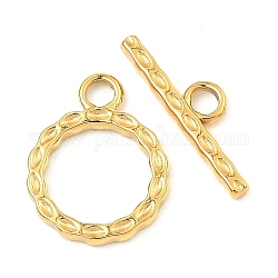 304 cierres marineros de acero inoxidable, anillo texturizado, real 18k chapado en oro, anillo: 18x14x1.8 mm, agujero: 2.5 mm, bar: 6x20x2 mm, agujero: 2.7 mm