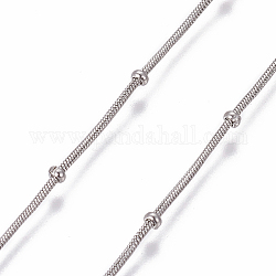 304 runde Schlangenketten aus Edelstahl, mit Perlen, gelötet, Edelstahl Farbe, 0.9 mm, Perlen: 2x1 mm