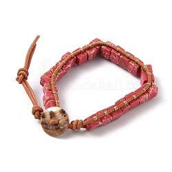 Bracelets de perles de jaspe de jaspe de sédiments de mer / régalite naturelles, avec cordon en cuir pu, cube, diamètre intérieur: 7-3/4 pouce (19.7 cm)