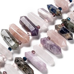 Améthyste naturelle et quartz rose et cristal de quartz et jaspe à points bleus et brins de perles de lépidolite et labradorite, balle, 19~46x5~13x9~13mm, Trou: 1.8mm, Environ 21 pcs/chapelet, 14.76'' (37.5 cm)