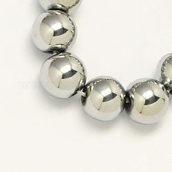 Non-magnetic Synthetic Hematite Beads Strands, Grade A, Round, Platinum Plated, 12mm, Hole: 1.5mm, about 33~35pcs/strand