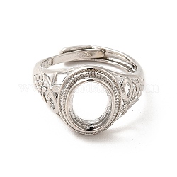 Componenti anello in ottone regolabile, impostazioni dell'anello del pad, ovale, platino, misura degli stati uniti 9 (18.9mm), vassoio: 8x10mm