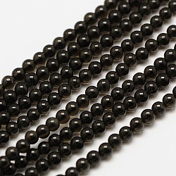 Natürlichen Obsidian runden Perle Stränge, 2 mm, Bohrung: 0.8 mm, ca. 184 Stk. / Strang, 16 Zoll