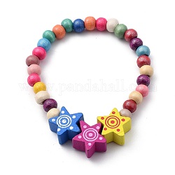 Дети браслеты, эластичные браслеты из натурального дерева с бусинами, звезда, красочный, внутренний диаметр: 2 дюйм (5.1 см)
