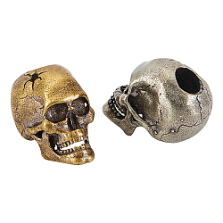 Arricraft 2 pcs perles en laiton crâne, Perles de paracorde en forme de crâne, breloques de couteau, perle de lanière de couteau de crâne pour porte-clés, breloques artisanales, bronze antique et argent