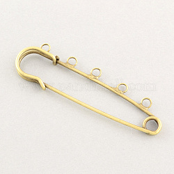 Brass Brooch Findings, for DIY Brooch Making, with Iron Pin, Kilt Needles, Antique Bronze, 70x21mm, Hole: 3.5mm