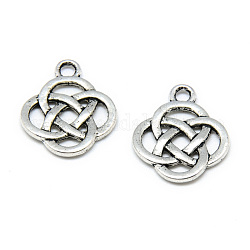 Tibetan Style Alloy Pendants, Knot, Cadmium Free & Nickel Free & Lead Free, Antique Silver, 18.5x15.5x2mm, Hole: 2mm, about 889pcs/1000g