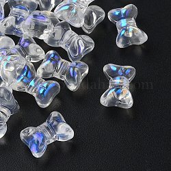 35 pz di perle di vetro dipinte a spruzzo trasparente, bowknot, chiaro ab, 10x14x8mm, Foro: 1 mm