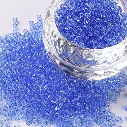 Abalorios de la semilla de cristal, transparente, redondo, azul claro, 12/0, 2mm, agujero: 1 mm, aproximamente 6666 unidades / 100 g