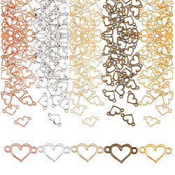 Ahandmaker 150 Stück herzförmige Verbindungsanhänger, 5-farbige Herz-Gliederanhänger aus Legierung mit doppelten Ösen, Hohle Verbindungsanhänger für die Herstellung von DIY-Schmuck, Armbändern, Halsketten und Schlüsselanhängern, 8x14.5 mm