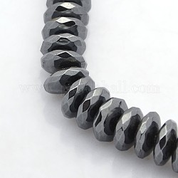 Chapelets de perles en hématite synthétique sans magnétiques, facettes rondelle, noir plaqué, 8x3mm, Trou: 1mm, Environ 106 pcs/chapelet, 15.1 pouce