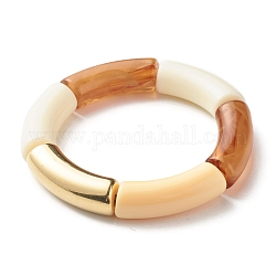 Bracelet extensible de perles de tube incurvées épaisses pour les femmes adolescentes, bracelet en perles acryliques et plastiques ccb, vieille dentelle, diamètre intérieur: 2 pouce (5.2 cm)