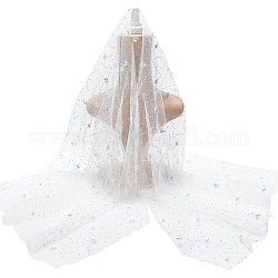 Tessuto in poliestere a rete in pizzo di tulle con paillettes, paillettes veste il tessuto del ricamo, per accessori di abbigliamento, bianco, 100x130x0.17cm