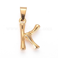 304 Stainless Steel Pendants, Bamboo Style, Letter, Golden Color, Letter.K, 19.5x12x3mm, Hole: 3x7mm