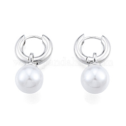 Pendientes de aro colgantes de perlas de plástico ABS, joyas de latón para mujer, sin níquel, Platino real plateado, 29x16x3.5mm, pin: 1 mm
