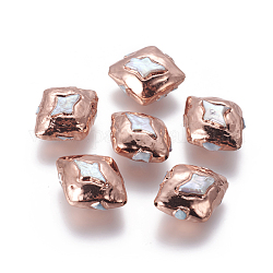 Perlas naturales abalorios de agua dulce cultivadas, con fornituras de latón, rombo con la estrella, blanco, oro rosa, 28.5~30x23~25x13.5~14mm, agujero: 1 mm