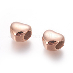 Perles européennes en 304 acier inoxydable, Perles avec un grand trou   , cœur, or rose, 10.5x11.3~11.5x8.1~8.3mm, Trou: 5mm