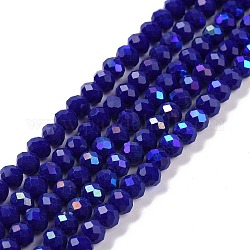 Chapelets de perles en verre opaque de couleur unie, demi arc-en-ciel plaqué, facette, rondelle, bleu, 3x2mm, Trou: 0.8mm, Environ 165~169 pcs/chapelet, 15~16 pouce (38~40 cm)