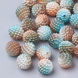 Abalorios de acrílico de la perla de imitación, abalorios de la baya, abalorios combinadas, gradiente de arco iris perlas de sirena, redondo, camello, 10mm, agujero: 1 mm, aproximamente 200 unidades / bolsa