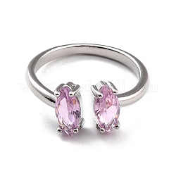 Anillo de brazalete con rhinestone ovalados, anillo abierto de latón chapado en platino auténtico para mujer, rosa, nosotros tamaño 7 (17.3 mm)