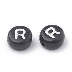 Perles acryliques opaques, style de lettre, trou horizontal, plat rond, letter.r, 7x4mm, Trou: 1.5mm