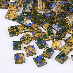 2穴透明ガラスシードビーズ  アンティークスタイル  長方形  濃い緑  5x4.5~5.5x2~2.5mm  穴：0.5~0.8mm