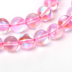 Chapelets de perles rondes en pierre de lune synthétique, perles holographiques, teinte, perle rose, 8mm, Trou: 1mm, Environ 48 pcs/chapelet, 15.3 pouce