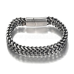 304 Stainless Steel Mesh Bracelets, with Brushed Magnetic Clasps, Antique Silver, 8-5/8 inch(22cm), 12x6mm